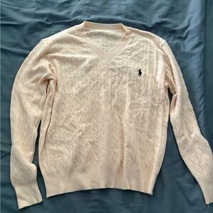 Ralph Lauren Men’s Pale Pink Cable-Knit V-Neck Sweater